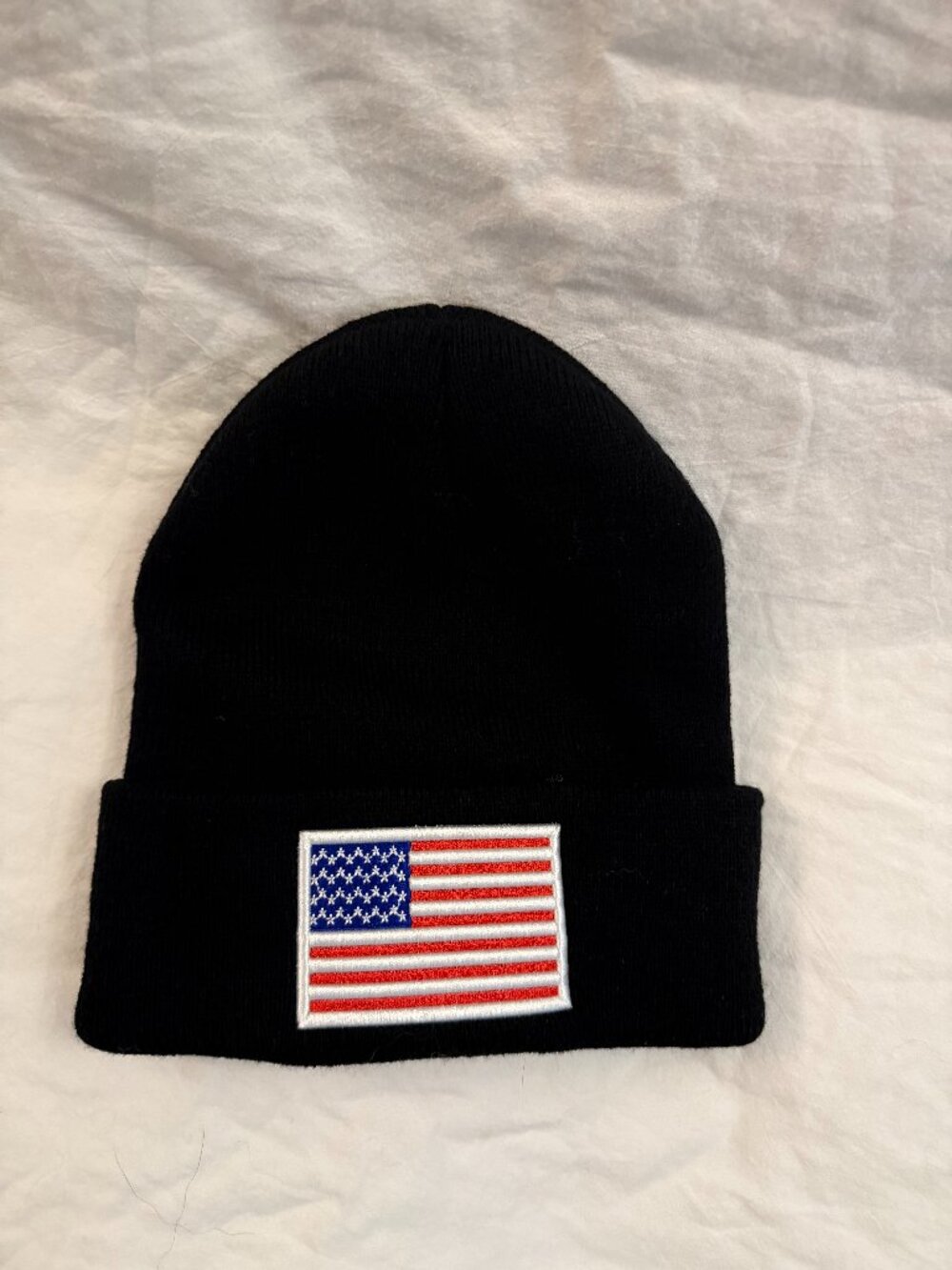 Black American Flag Knit Beanie Hat One Size Unisex